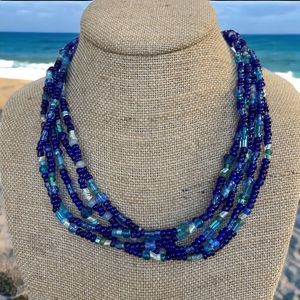 Shades of Blue Beaded Necklace Multi Strand